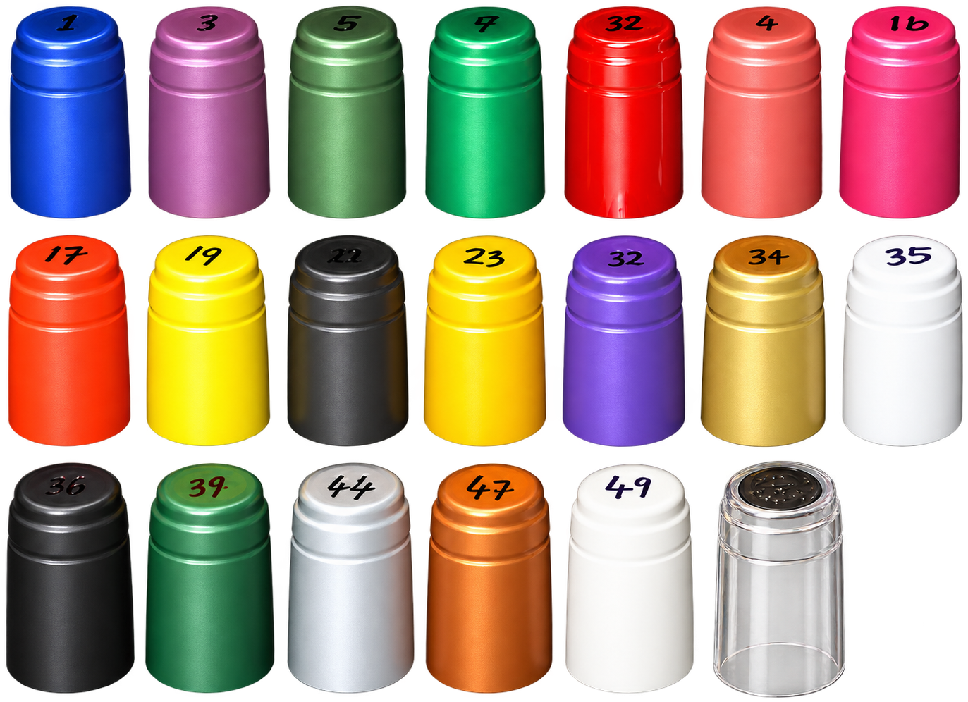 Dry Supply poly laminated capsule colour reference board, showing our full range of stock capsule colours