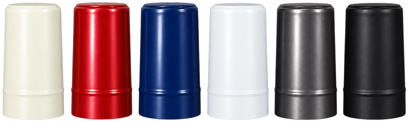 PVC capsule sleeves in cream, red, blue, white, gunmetal and black
